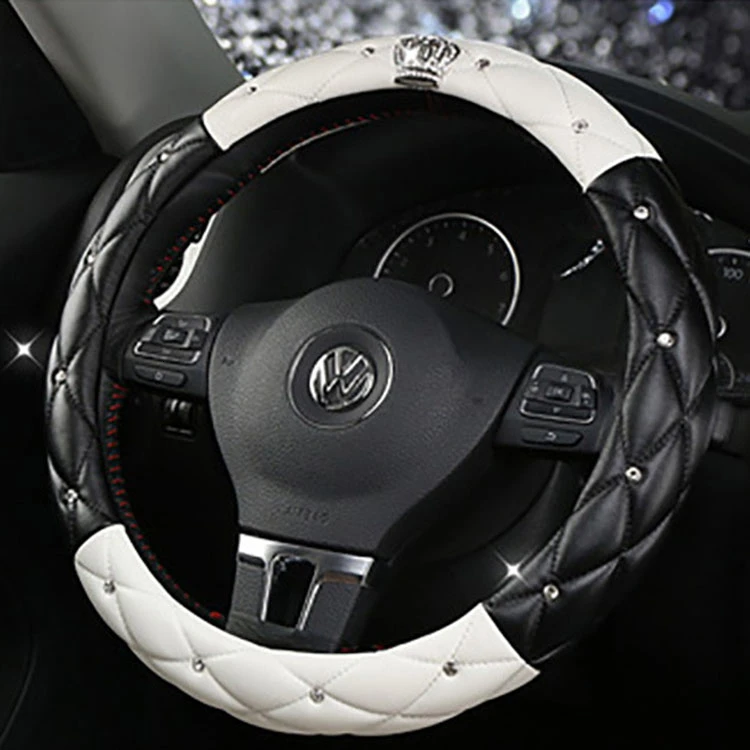 

Car Steering-wheel Cover Leather Universal 38CM Diamond Blingbling Auto Steering Car Wheel Cover Woman Car-styling Accessories