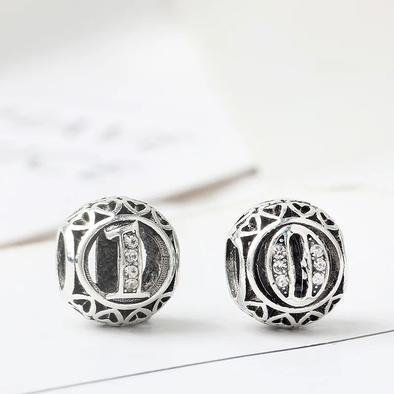 number 0-9 charms round bead pendant jewelry fit original pandora bracelet diy bangle &amp necklace accessories for women gift | Украшения