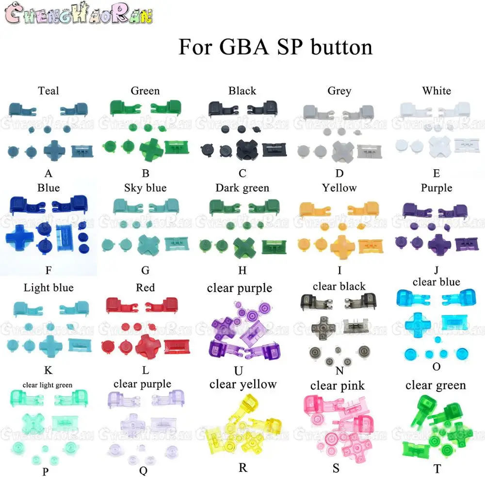 

Wholesale 18colors Plastic Full Button Set For GameBoy Advance SP GBA SP A B Select Start Power On Off L R Buttons kit D pad