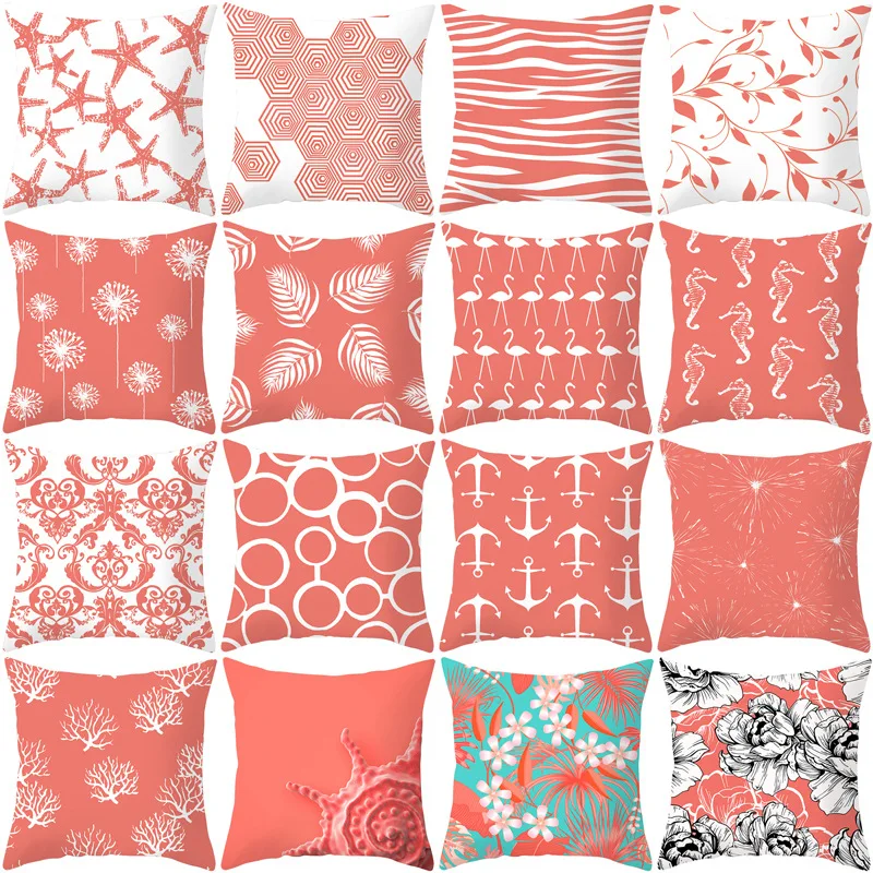 

Sofa Living Coral Peach Blossom Leather Throw Pillow Cushion Cover Furniture Decorative Pillow Case Wholesale