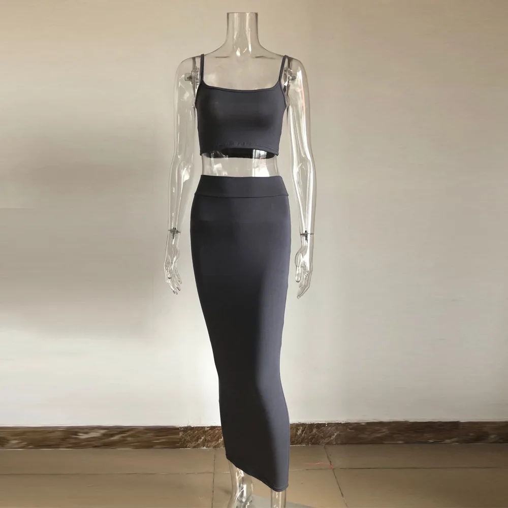 Женский комплект из двух предметов однотонный короткий топ и юбка-миди