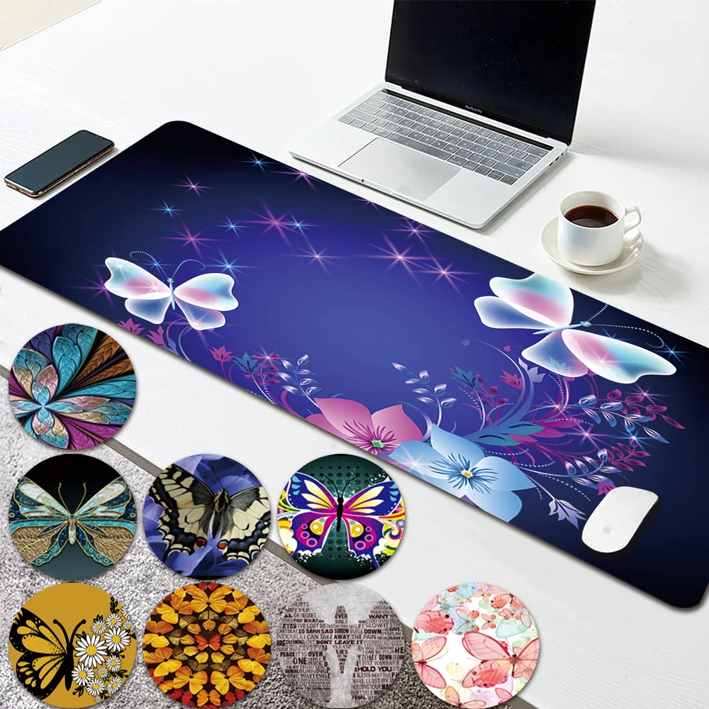 Большой игровой коврик для мыши с принтом бабочки из искусственной кожи