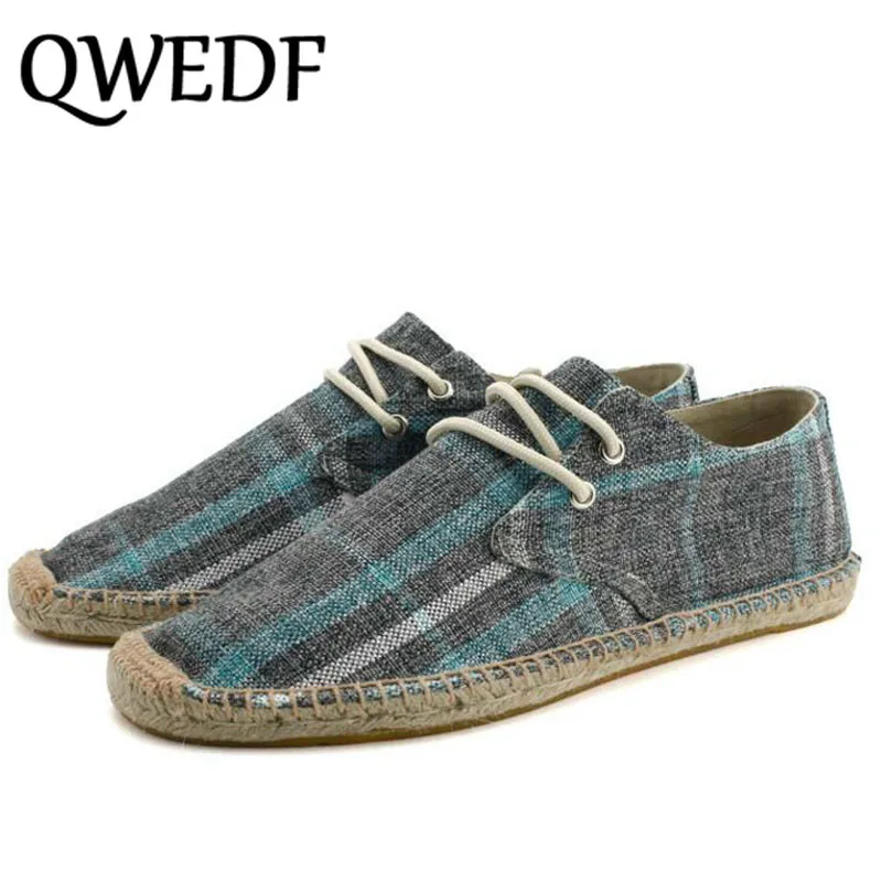 

new Male nationa style Breathable Lace up casual Canvas Hemp Insole Fisherman Light Shoes Men Espadrille Flats Shoes S4-48