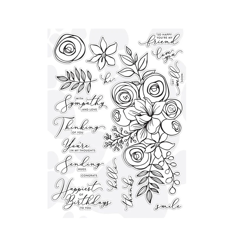 

2020 New Hot Sentiment Word Happy Friend Stamps Sets and Rose Flower Metal Cutting Dies Scrapbooking Foil For Crafts Card Making