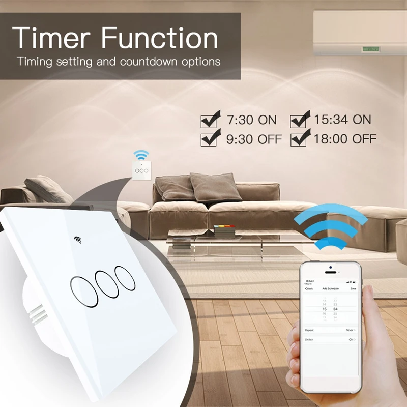 

WiFi Smart Switch Wall Press Light Switch EU Type Smart Life/Tuya Wireless Remote Control Work with Alexa Google Home