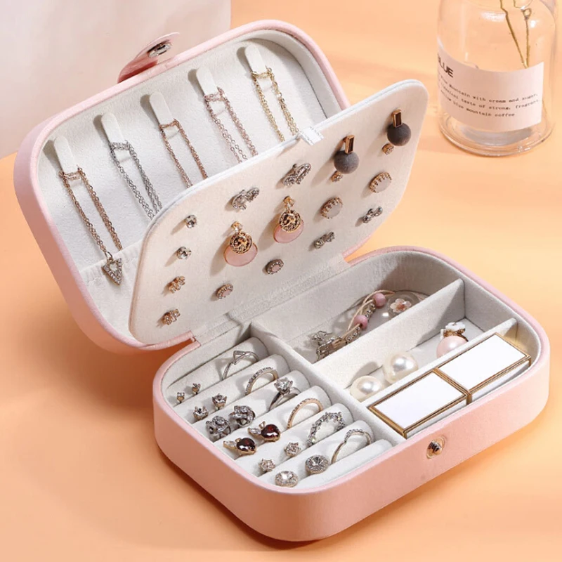 

Simple Portable Leather With Earrings Board Jewelry Box Necklace Earrings Ring Multi-function Storage Box