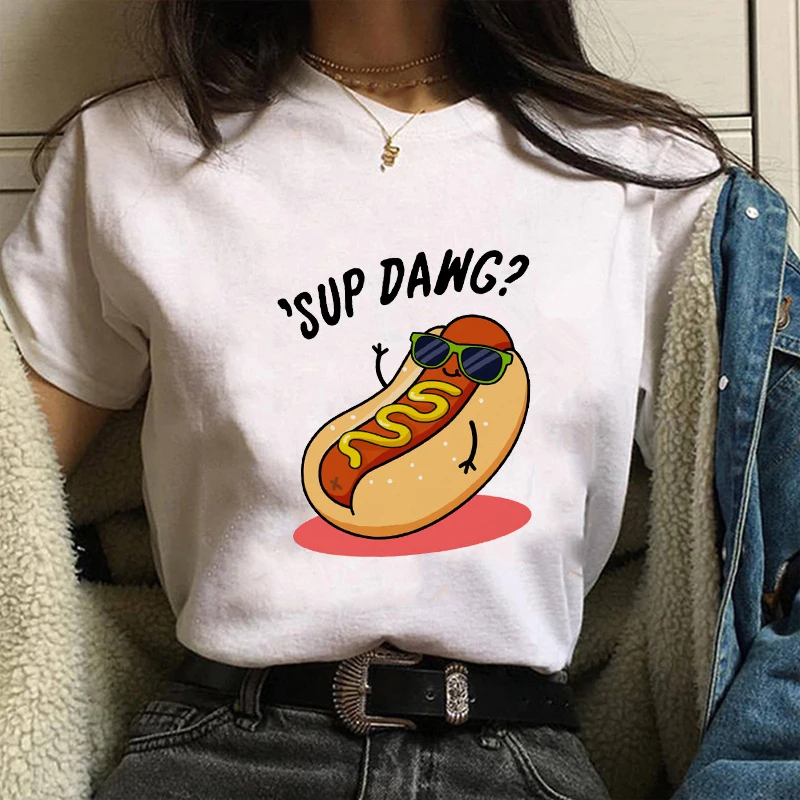 Женская футболка забавная мультяшная с графическим принтом животных и еды милая