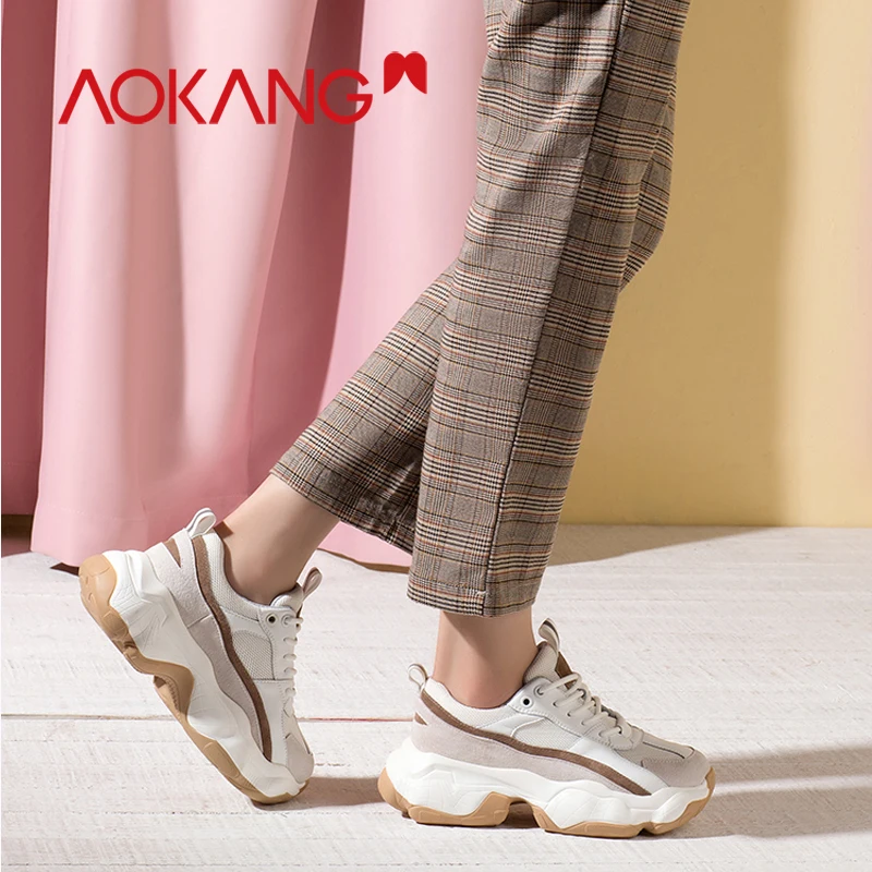 Женские кроссовки на платформе AOKANG черные из вулканизированной резины