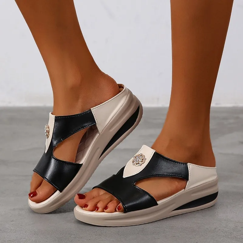 

2021 New Elegant Comfortable Summer Casual Shoes Fashion Sandals Women Slippers Non-slip Wedges Sandals Hollow Cow Leather Shoes