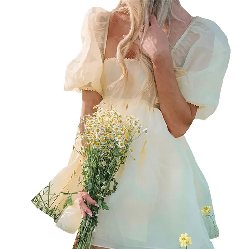 Женское мини-платье с открытыми плечами пышным рукавом Тюлевое платье принцессы