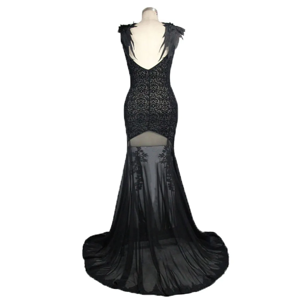 

Long Evening Dress Lace Tulle Sleeveless Backless Sexy Mermaid Formal Women Prom Gown Dresses Robe De Soiree Vestidos