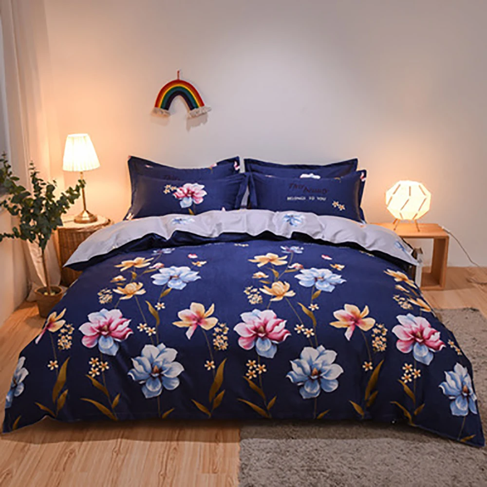 

3/4 шт. домашний текстиль, цветущий синий чистый хлопок, домашние комфортные мягкие покрывала, качественный пододеяльник, наволочка, океания
