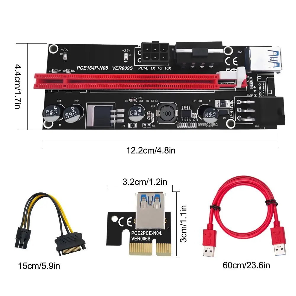 

12 шт. высокое качество VER 009S PCI-E 1X до 16X LER Райзер карта расширения PCI Express адаптер USB 3,0 кабель питания для BTC