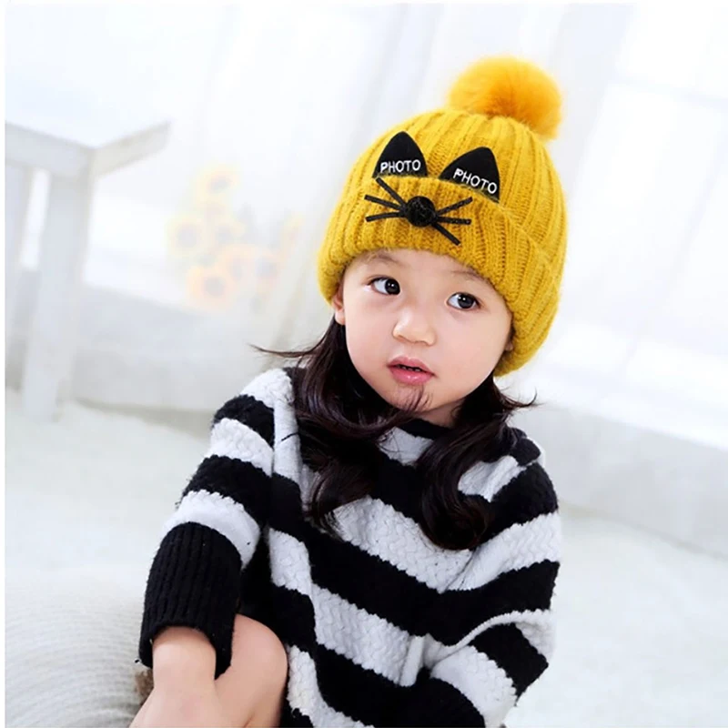 Зимние шапки бини для детей детские мальчиков и девочек шапка с помпоном из