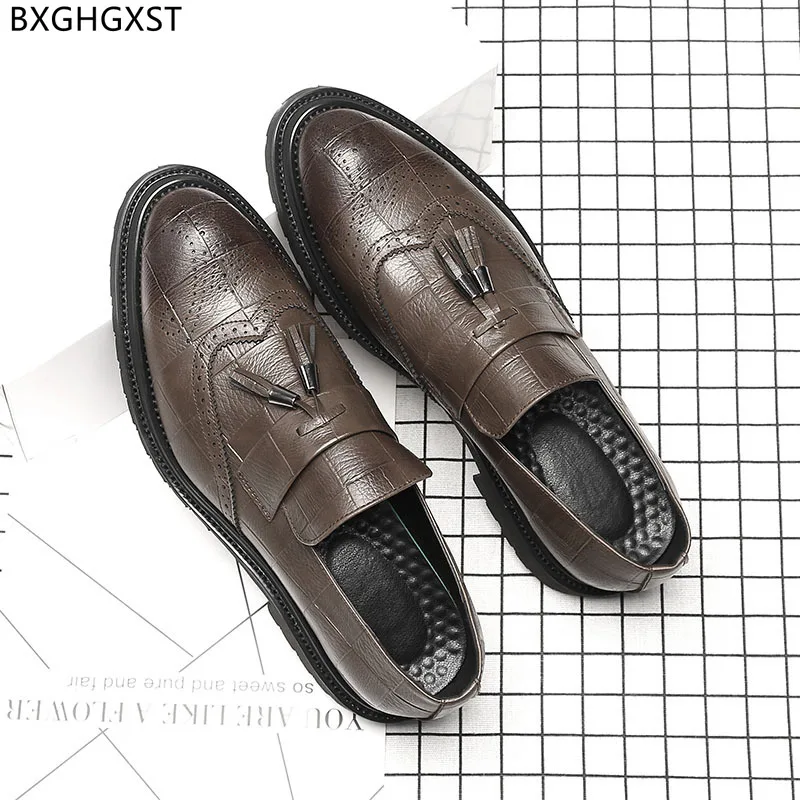 

Dress Shoes Mens Fashion Penny Loafers Men Brown Office Shoes for Men 2023 Tassel Black Leather Shoes Men Formal Zapatos Hombre