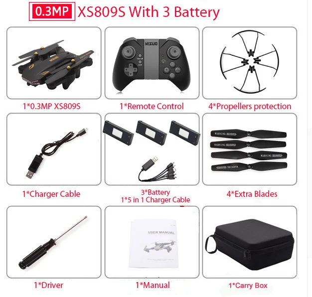 0.3MP 3B Carry Bag VISUO XS809S XS809HW складной селфи Дрон с широкоугольным 0.3MP/2MP HD камерой Квадрокоптер WiFi FPV RC вертолет мини Дрон xs809 - Цвет: 0.3MP 3B Carry Bag