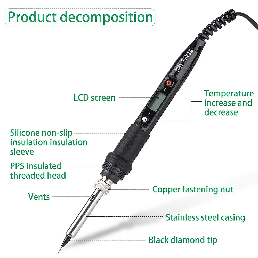 

Electric Soldering Iron Set Digital Display Adjustable Temperature Soldering Tool Soldering Tips Wire Desoldering Pump Heater