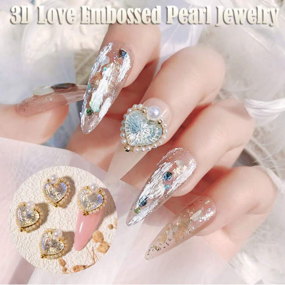 Новое украшение для ногтей в виде красного сердца с тисненым жемчугом ювелирные