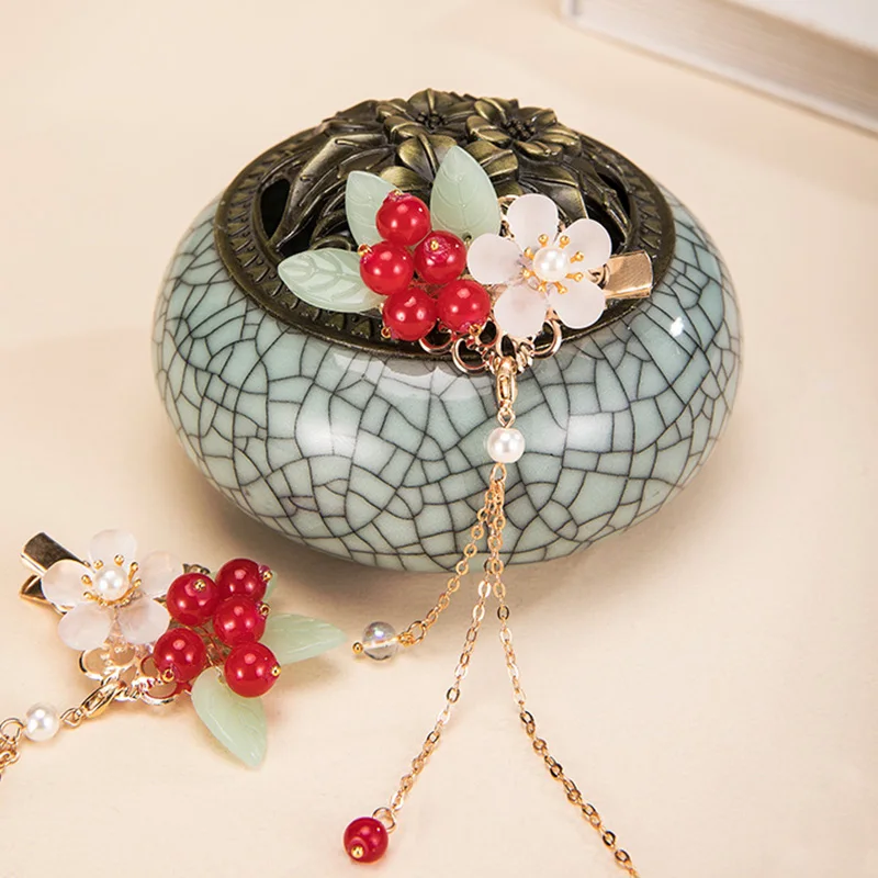 Красная заколка для волос в виде цветка вишни девушек женский головной убор