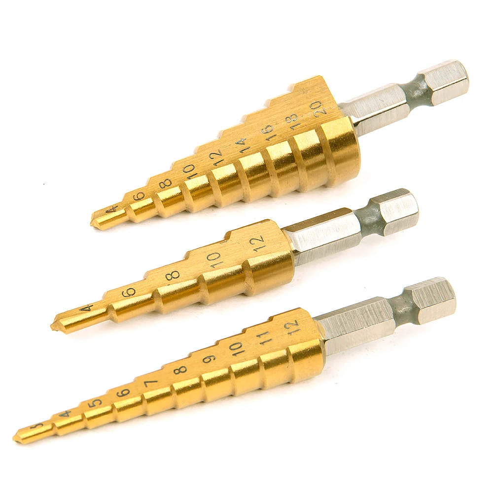 

DTBD HSS Titanium Step Drill Bits For Metal Wood Shank Stepped Bit 3-12/4-12/4-20/4-32 Carpenter Tools Auger Center Drill Hole