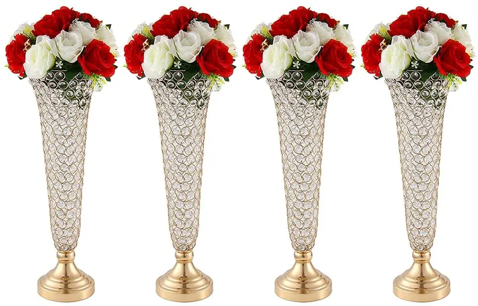 

6PCs Wedding Gold Crystal Flower Vase, Meta Wedding Flower Stand for Tabletop Flower Arrangement, Wedding and Event Reception Ta