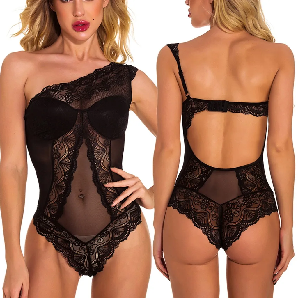 

S-2XL Plus Size Lace Teddy Women Erotic Sexy Lingerie Porno Sexy Underwear Transparent Hollow Lenceria Mujer Backless Babydolls