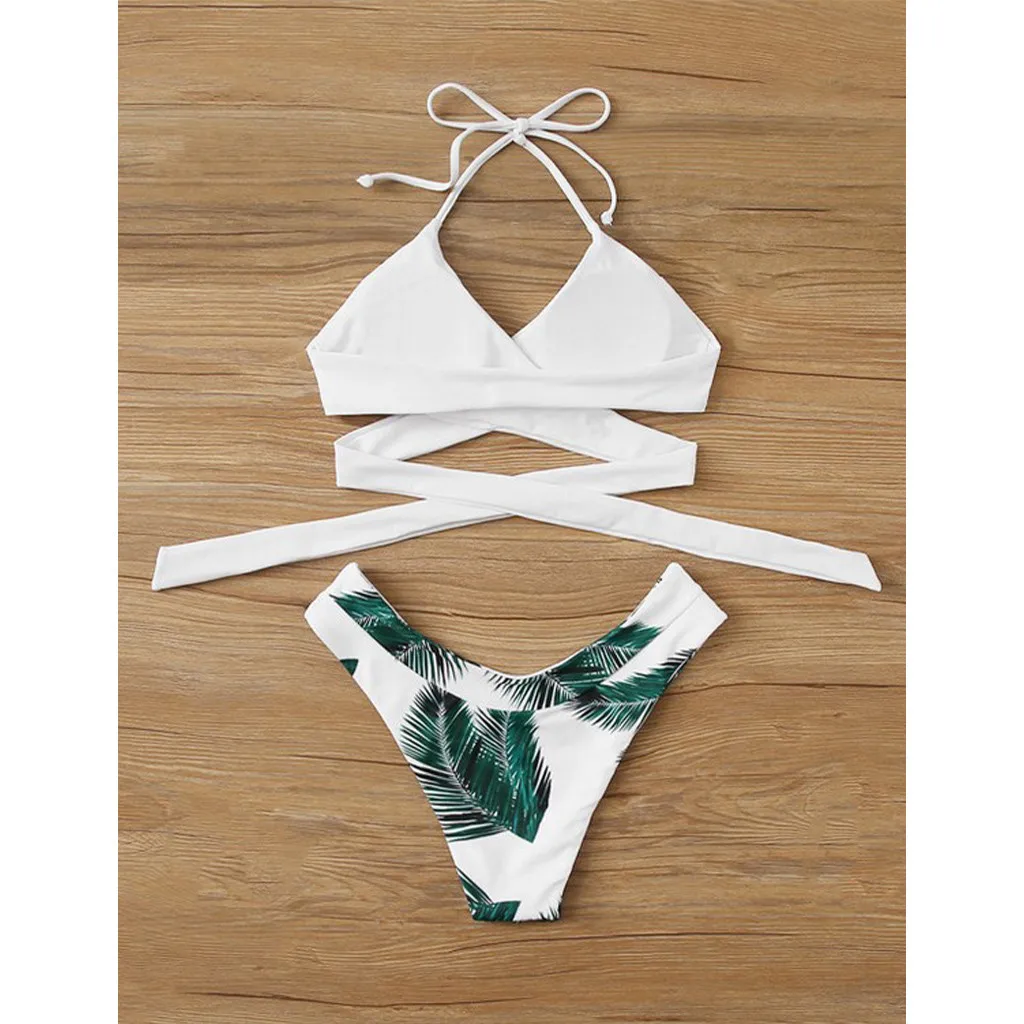 JAYCOSIN Bikini 2020 Woman Padded Swimsuit Fashion Bandage Lace Up Halter High Waisted Swimwear Beachwear Set 710 | Женская одежда