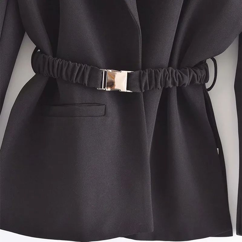 

PUWD Casual Women V Neck Draw Back Jacket 2021 Spring-autumn Fashion Ladies High Street Coat Female Solid Color Irregular Blazer