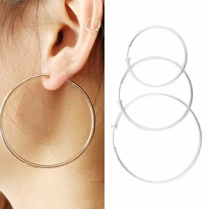 

1Pair Fashion Graceful Allergy Free Silvery Black Stainless Steel Punk Rock Captive Bead Circle Round Cross Earring Accessories