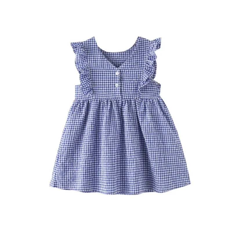 

Summer 2021 Plaid Vest Dress for Girls Cute Sleeveless Beach Dresses Children's Clothing Light Sundress Fashion Kids Tank Dress