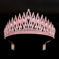 bridal tiara hair crown headwear wedding birthday crown headdress pink rhinestones retro luxury hair accessories for female gift