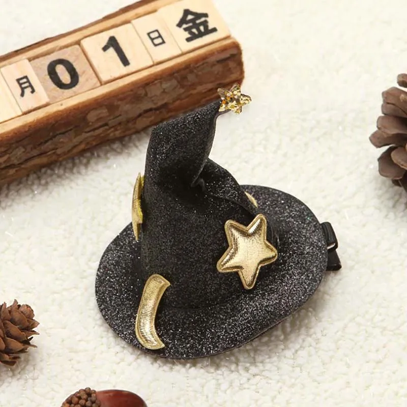 

Mini Witch Hat Party Headdress Cosplay Props Children Glitter Halloween Hairpins