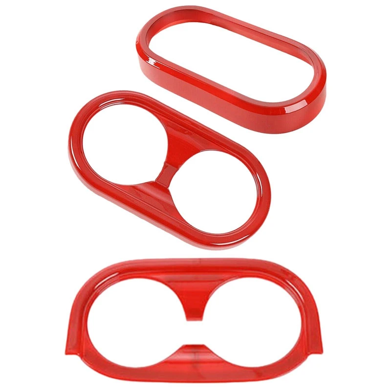 

Red Gear Shift Panel & Cup Holder Cover Trim Ring with ABS Red Rear Water Cup Panel Frame Trim