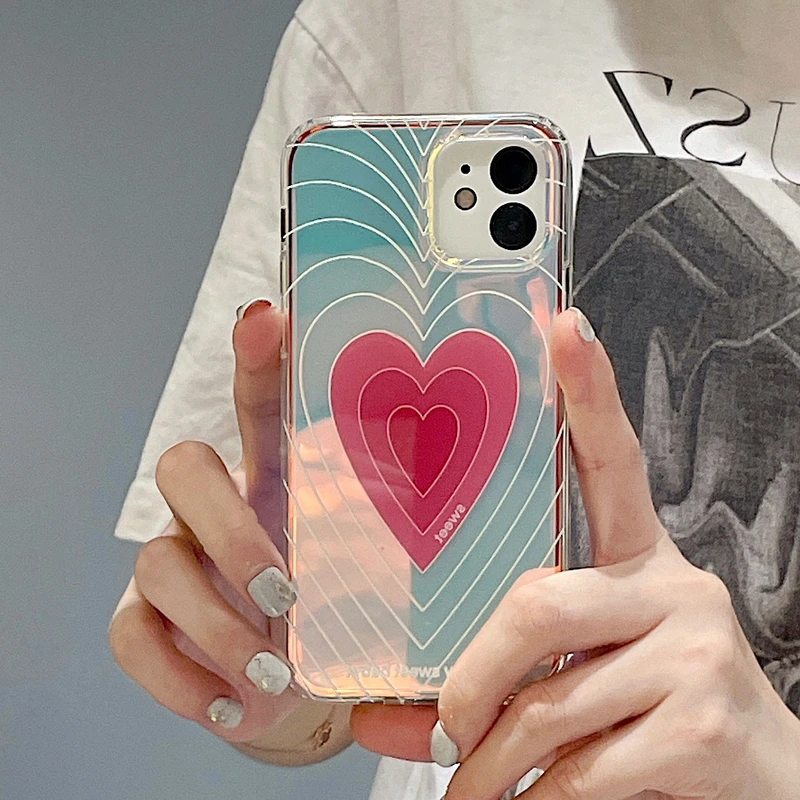 

Luxury Laser Blu-ray Peach Heart Line Phone Case For iPhone 11 Pro Max 12 Pro X Xs Max Xr 7 8 Puls Cases Soft TPU Cover Coque