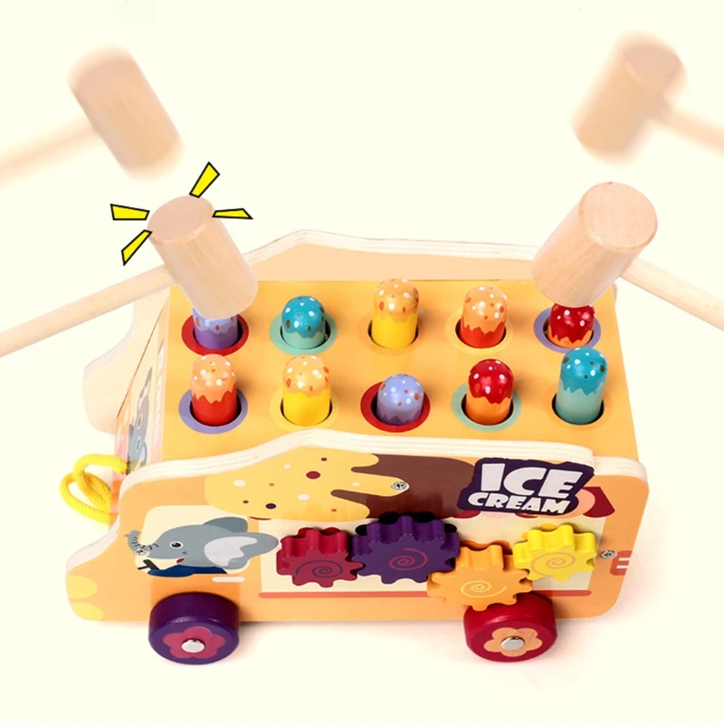 

Wooden Hammer Ice Cream Cart Children Fun Playing Hamster Whac-A-Mole Game Toy