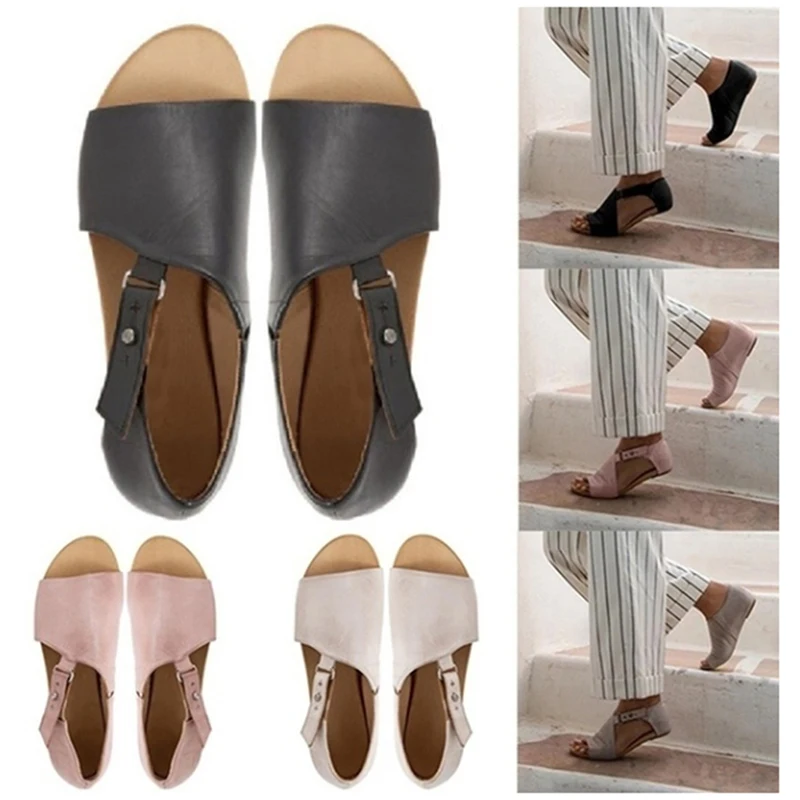 

Women Sandals Casual Open Toe Elegant Ladies Shoes 2022 New Summer Solid Female Casual Soft Leather Office Flats Sandals Shoes