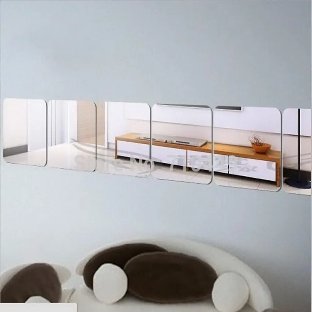 Квадратные Зеркальные настенные наклейки самоклеящееся украшение для спальни