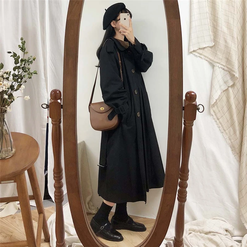

HziriP Women Trench 2021 Autumn Gentle Elegant Double breasted Solid Warm Windbreaker Vintage All-Match Office Lady Long Coat