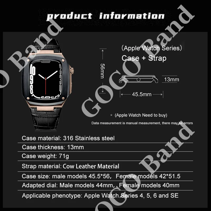 Genuine Leather Strap for Apple Watch 40mm 44mm Stainless Steel Metal Watch Case for iWatch Series 6 SE 5 4 Modification Kit enlarge