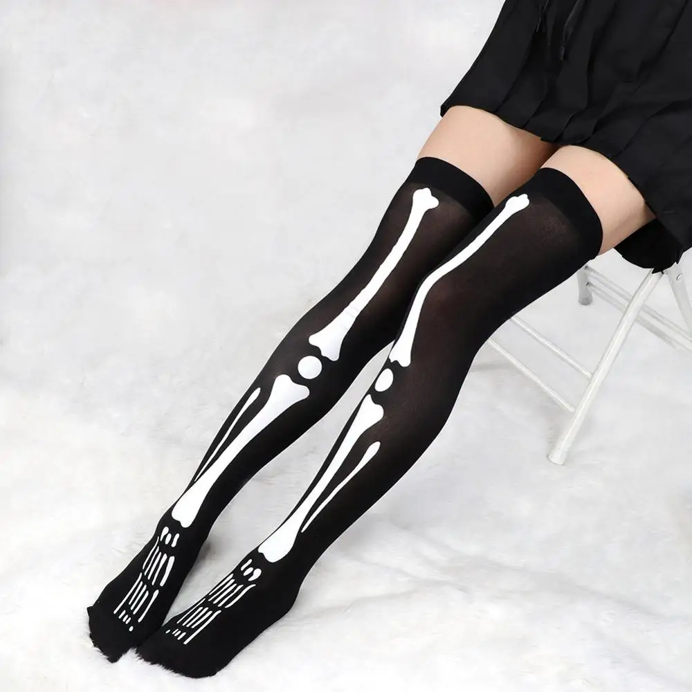 

OurWarm Women Halloween Thigh High Socks Fancy Dress Bloody Stockings Halloween Gloves Skeleton Bone Foot Socks Carnival Costume