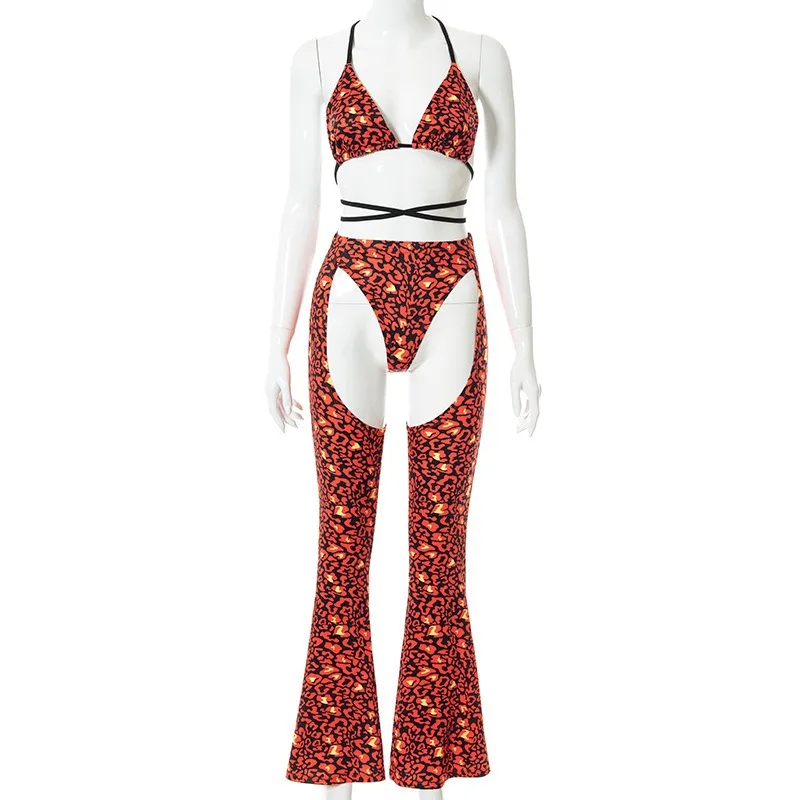 

2021 Women Matching Sets Hollow Out Sleeveless Sexy Backless Halter Top And Bandage Pants Two Piece Club Outfits New Fashion