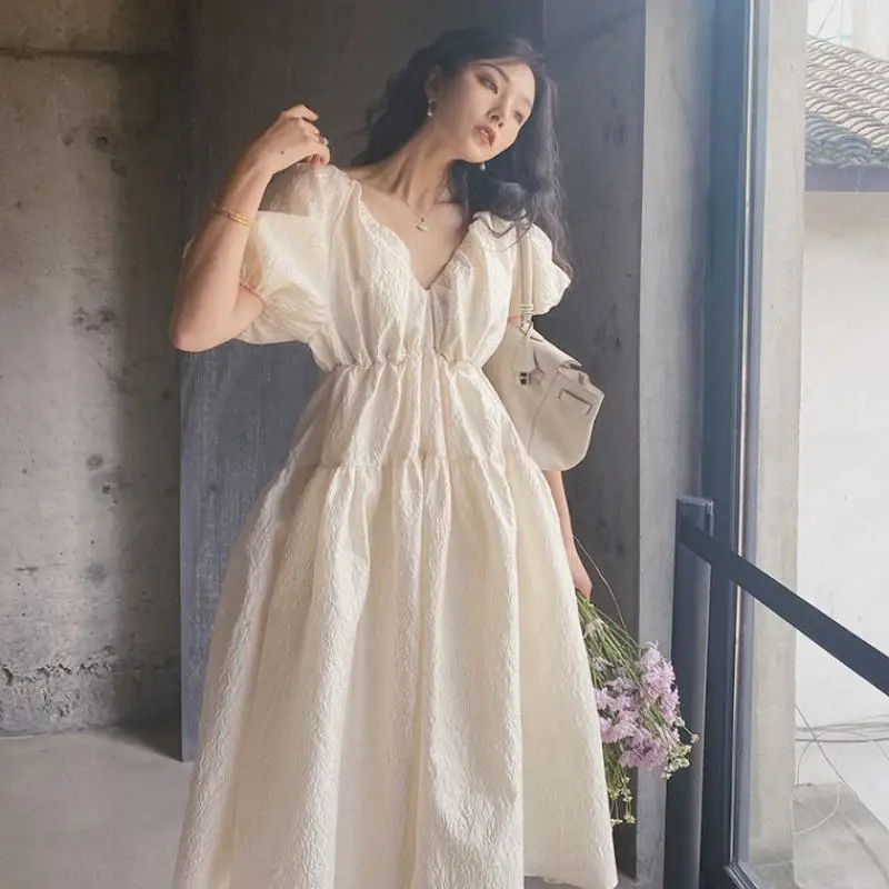 Женское вечернее платье EQW белое в японском стиле с пышными рукавами | Женская