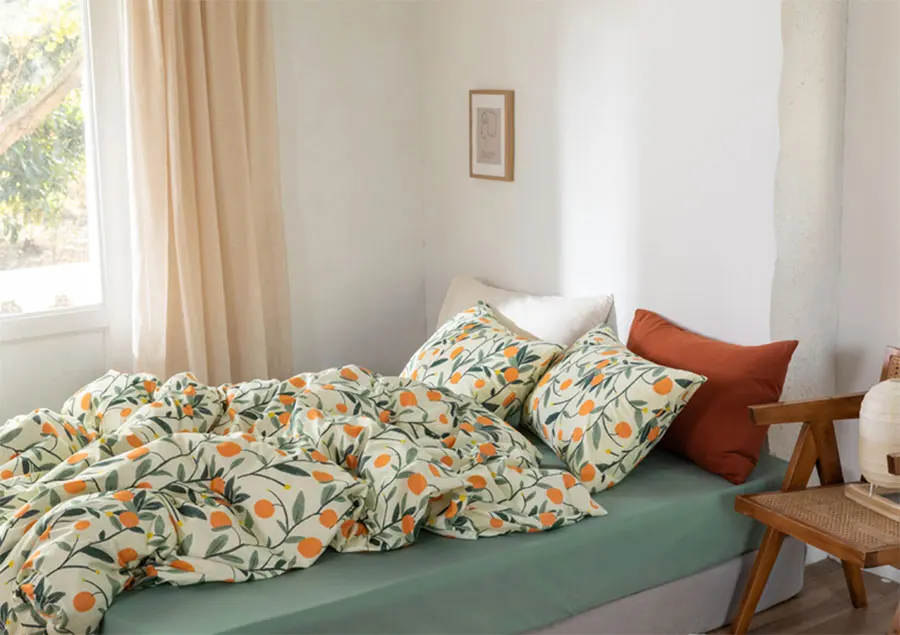 

Green leaf orange bedding set teen kid,twin full queen king cotton single double home textile bed sheet pillow case quilt cover