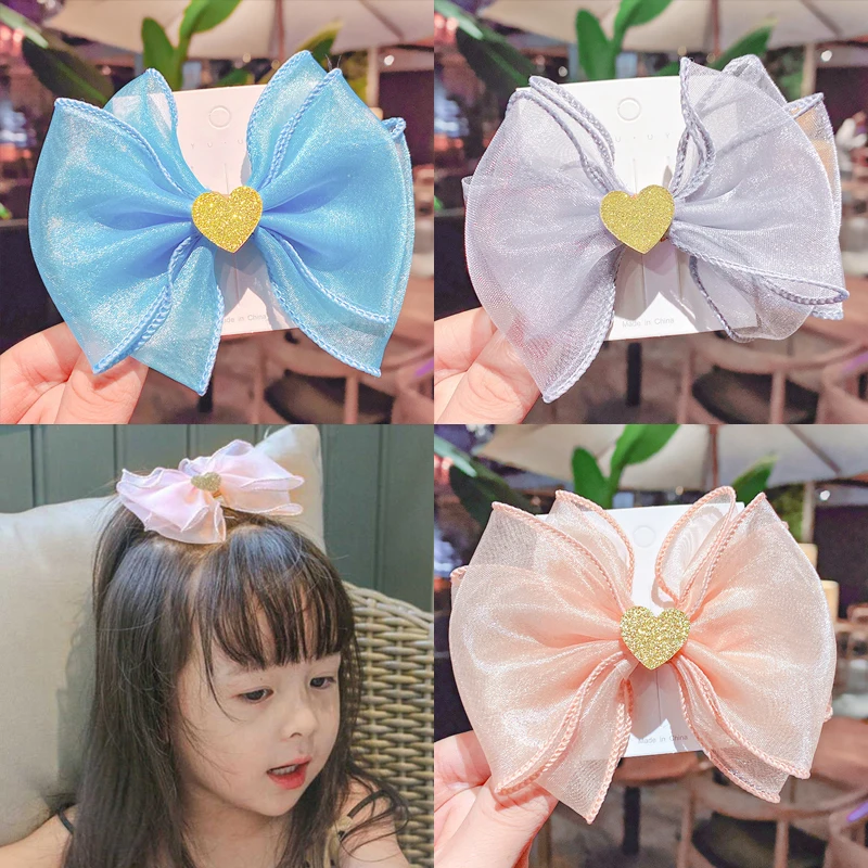 

Новинка модные детские заколки для волос из органзы с бантом Детские боковые заколки челки аксессуары для волос корейские заколки для воло...