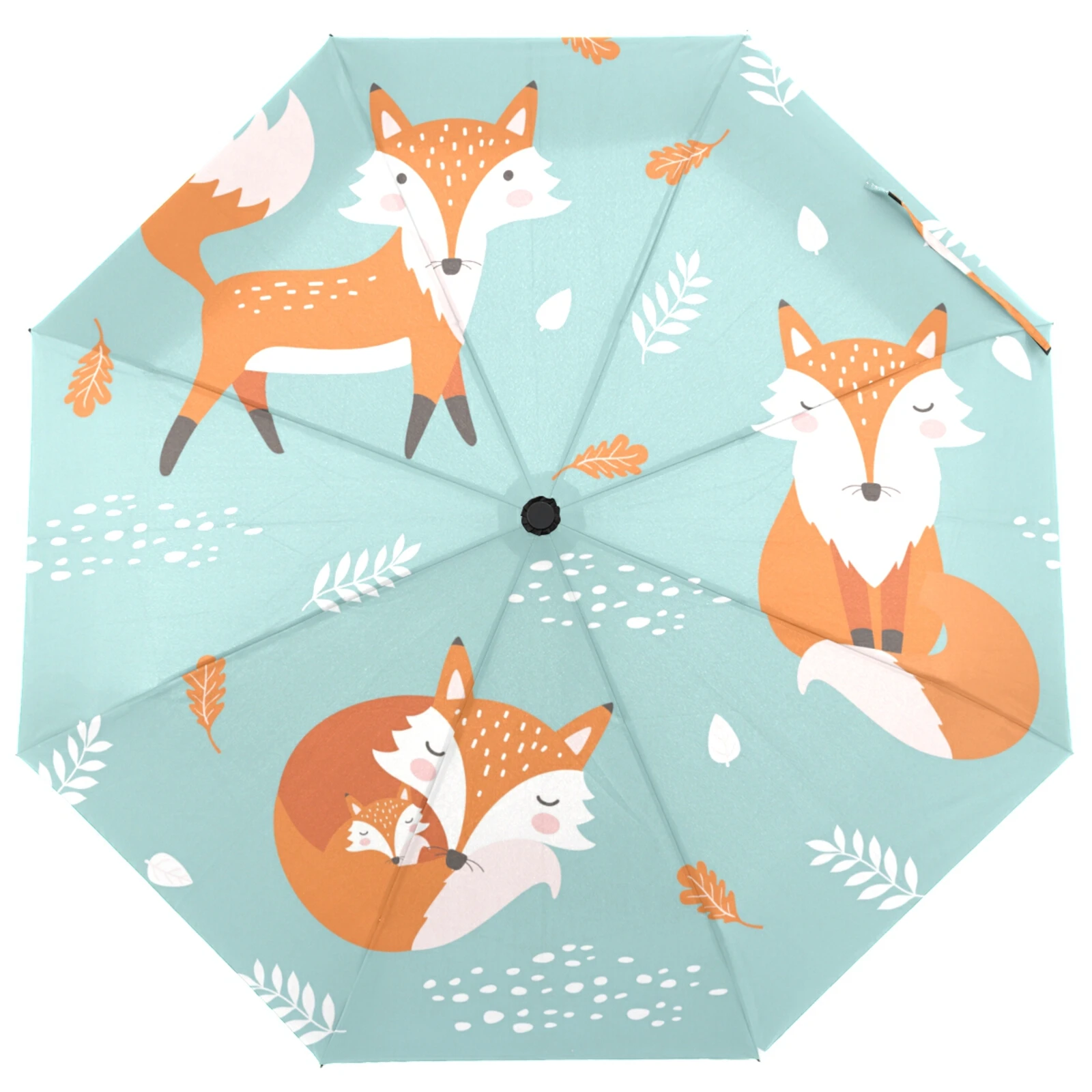 Полностью автоматический складной зонт с рисунком милой лисы уличный дорожный