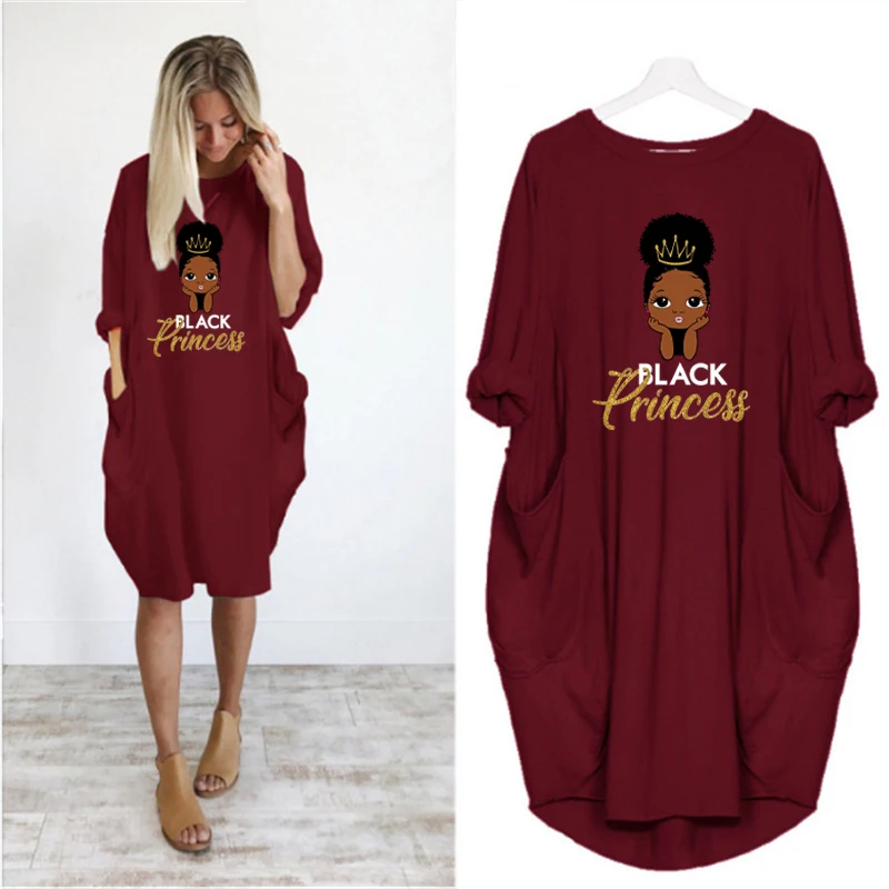 

Loose Women Dresses Plus Size Vestidos Casual Vintage Kawaii Black Girl Princess Print Autumn Long Sleeve Femme Robe Party 2021