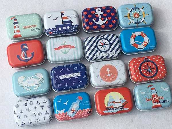 

32pcs/lot Blue Ocean Souvenir Small Collectables Tin Boxes Metal Storage Candy Holder Birthday gifts sea and smooth sailing