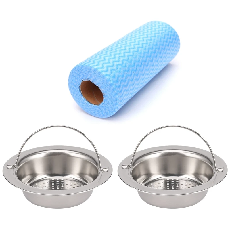 

2PCS Upgrade Stainless-Steel Kitchen Sink Strainer (Hand-Held) & 1x Kitchen Disposable Towels Cloth-Like Cleaning Towel