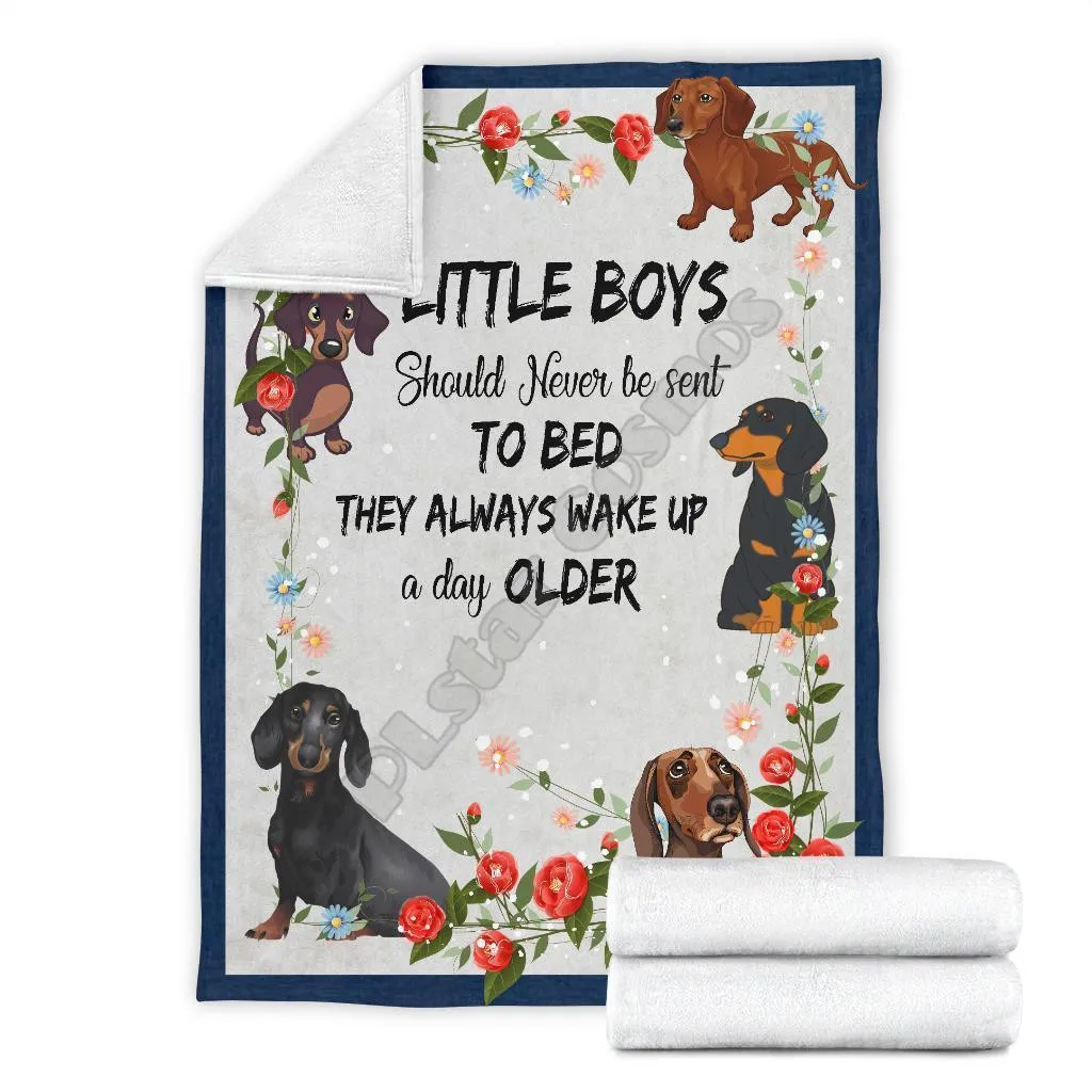 

Little boys dachshund dog fleece blanket 3D Printed Blanket Adults/kids Sherpa Blanket