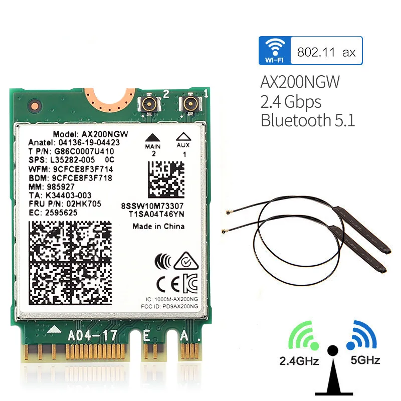 Двухдиапазонная беспроводная сетевая карта 2974 Мбит/с Wi Fi 6 AX200NGW NGFF M.2 Wifi Bluetooth 5 0 со